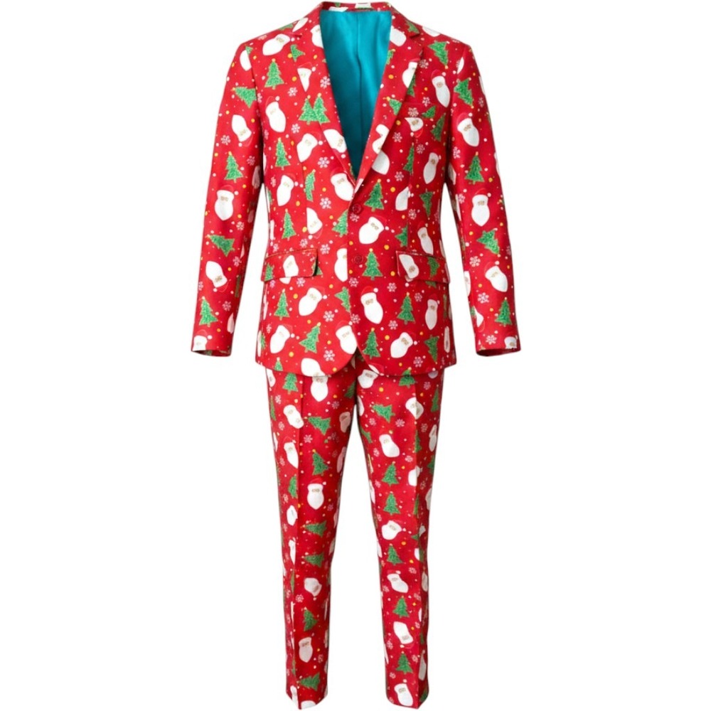 Suitmeister Christmas Suit Men XL Red Santa Claus Tree Snowflake 2pc Outfit Fun